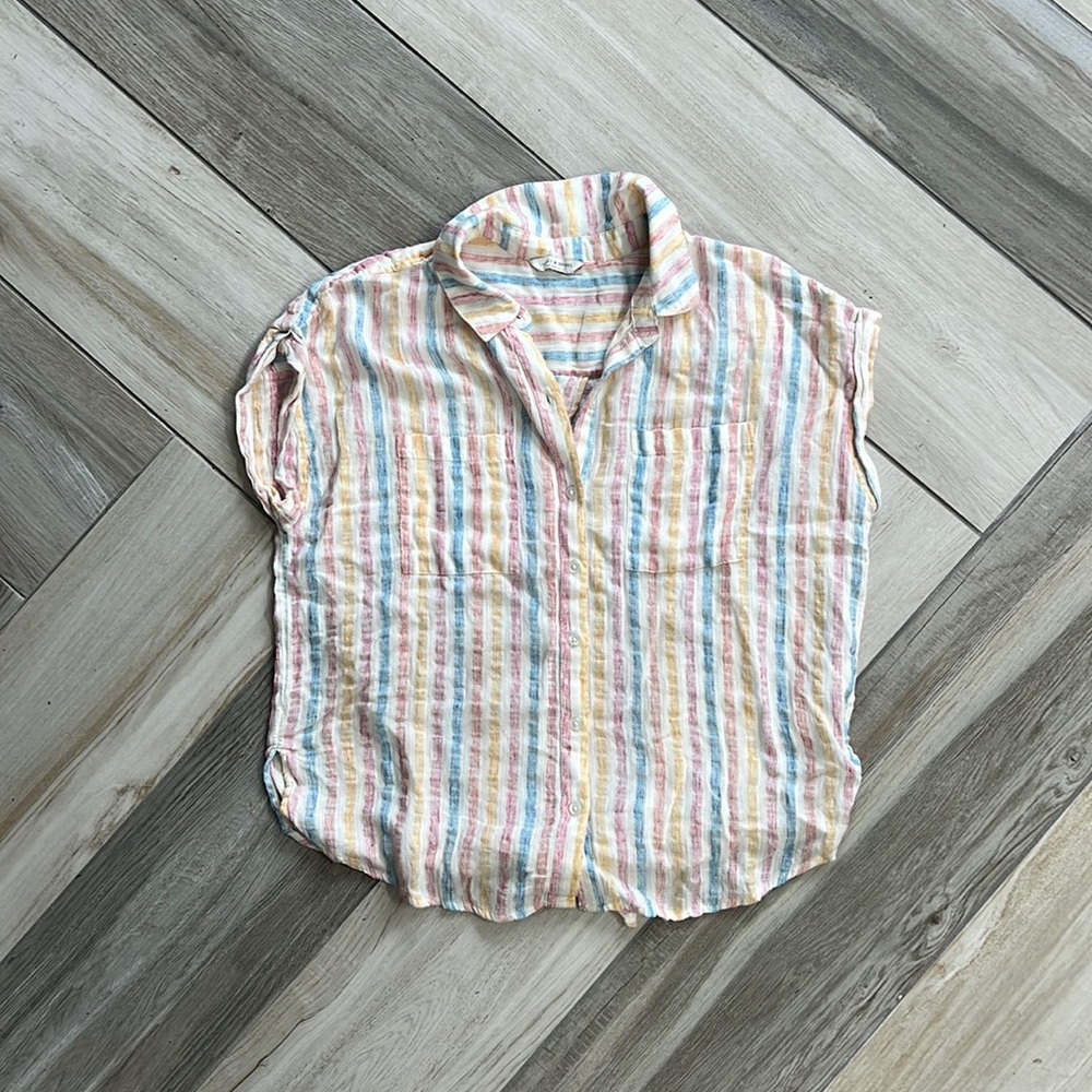 Lucky Brand Pastel Pin Stripe Open Tie Back Shirt Small